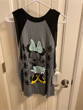 NWT Disney Store Minnie Mouse L Top Sleeveless Shirt Rough Edge Black Gray Lg